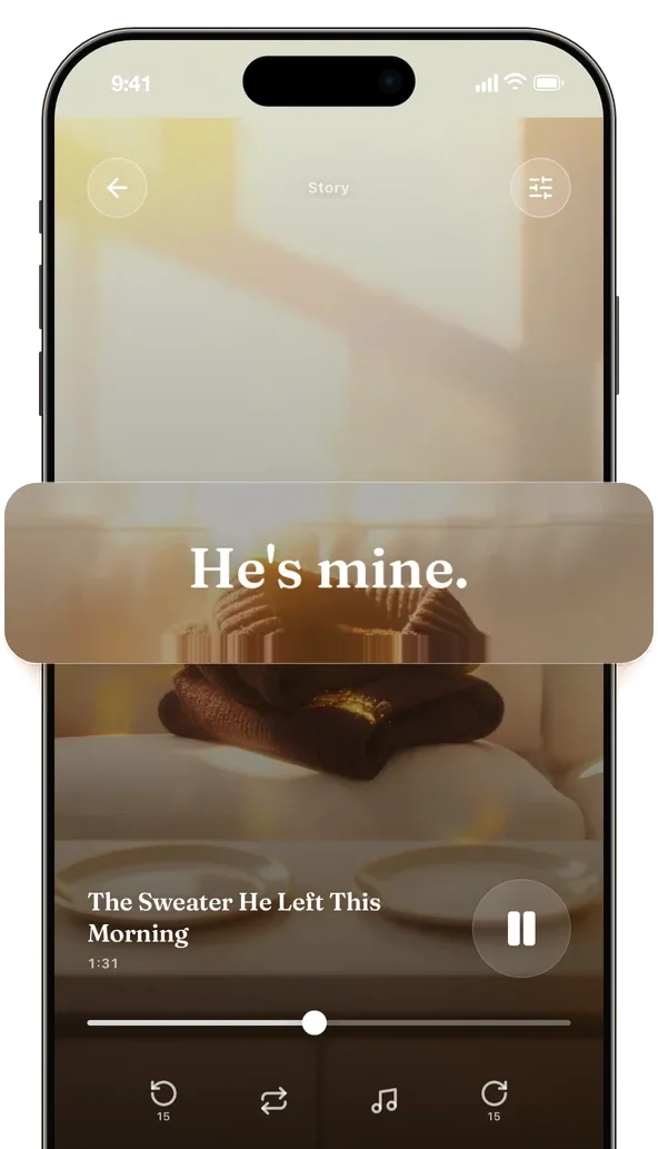 El reproductor de historias de Vize reproduciendo The Sweater He Left This Morning (El suéter que dejó esta mañana)
